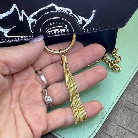 Jimmy Choo Black Patent mClutch with Gold Accents NWOT - Picture 4 of 12